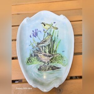 Vintage Ceramic Bird Plate * GOLDFINCH * THRUSHES * 1973 * Signed